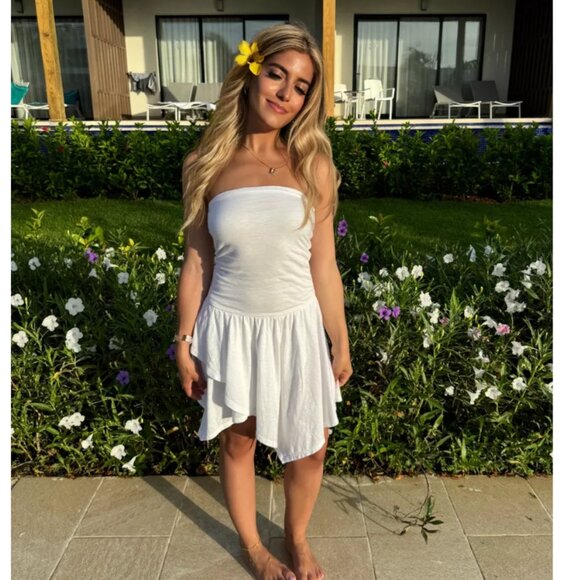 Aerie Strapless Handkerchief Mini Dress Beige Size XXL Blogger Fave Whimsigoth - Picture 14 of 16